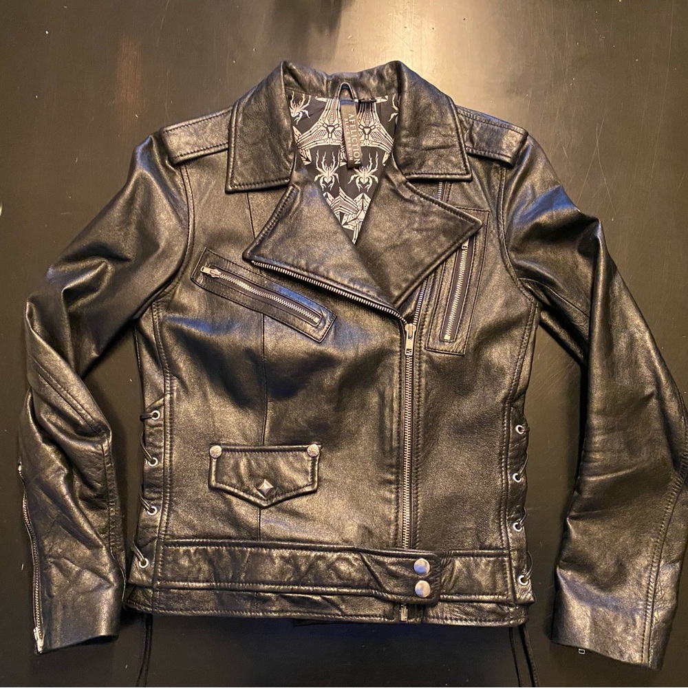 Affliction Black Premium Lamb Skin Jacket Sz XS